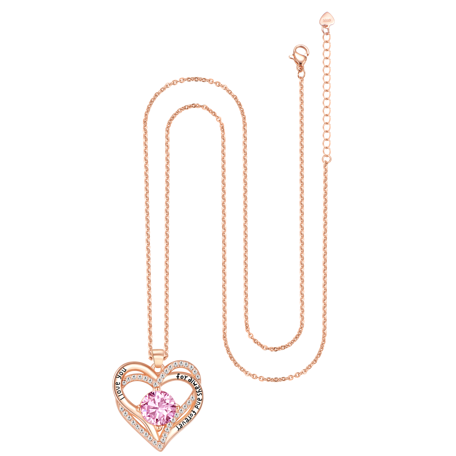 Kruckel October Birthstone Crystal Necklace for Women, Infinity Love Double Heart Pendant paved with Crystals and engraved with "I love you for always and forever", Birthday Jewelry Gift for Her Mom Wife