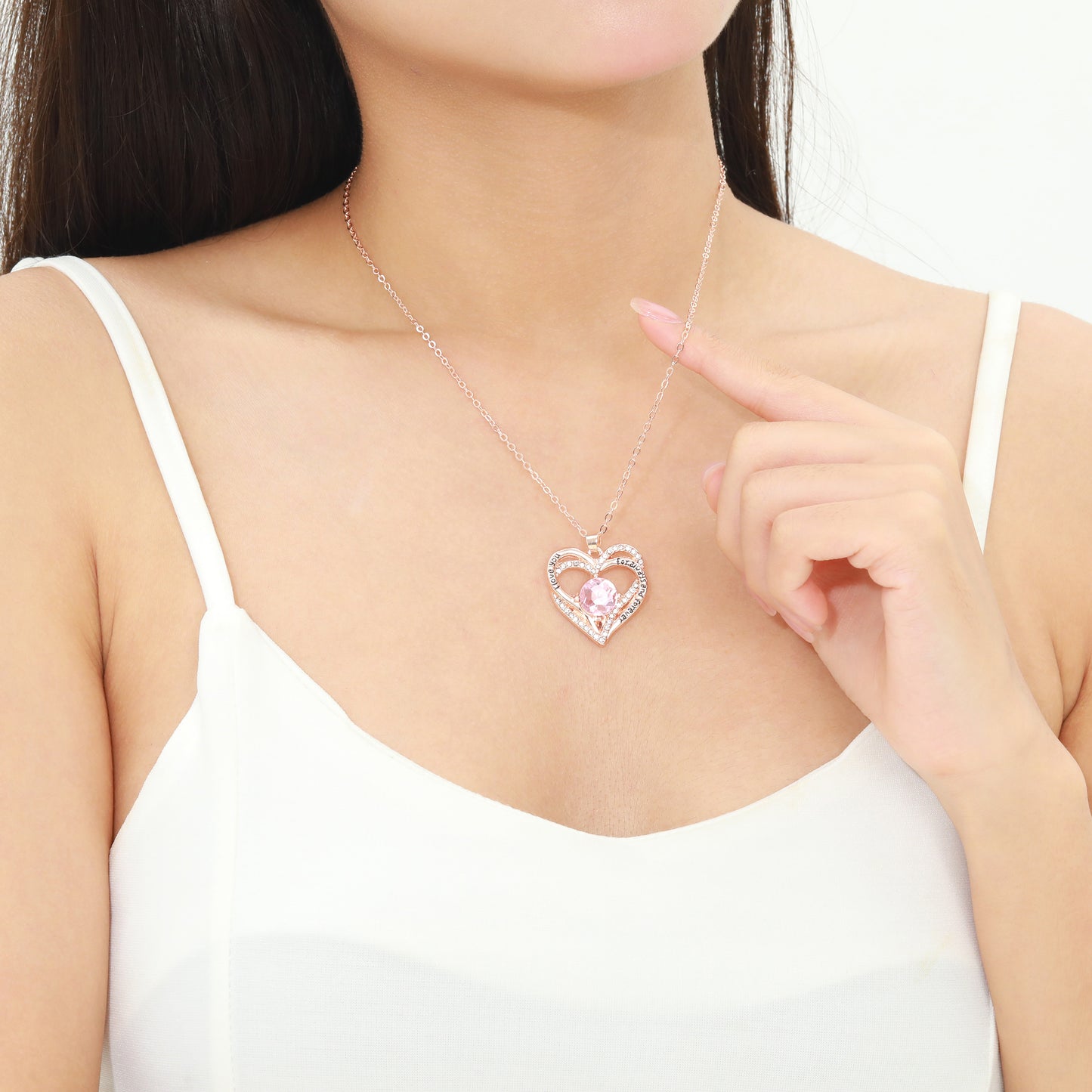 Kruckel October Birthstone Crystal Necklace for Women, Infinity Love Double Heart Pendant paved with Crystals and engraved with I love you for always and forever, Birthday Jewelry Gift for Her Mom Wife