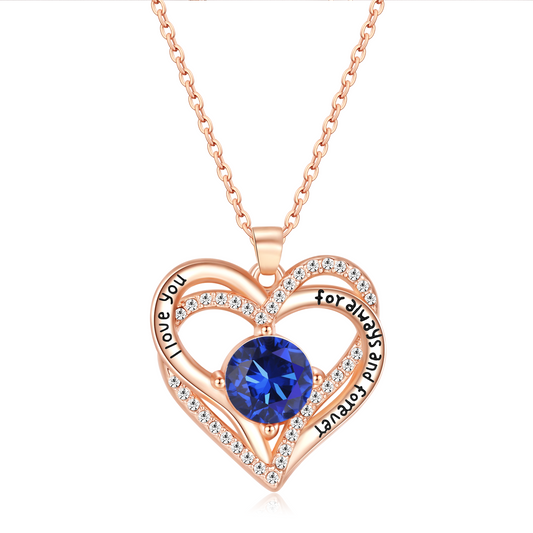 Kruckel September Birthstone Crystal Necklace for Women, Infinity Love Double Heart Pendant paved with Crystals and engraved with "I love you for always and forever", Birthday Jewelry Gift for Her Mom Wife