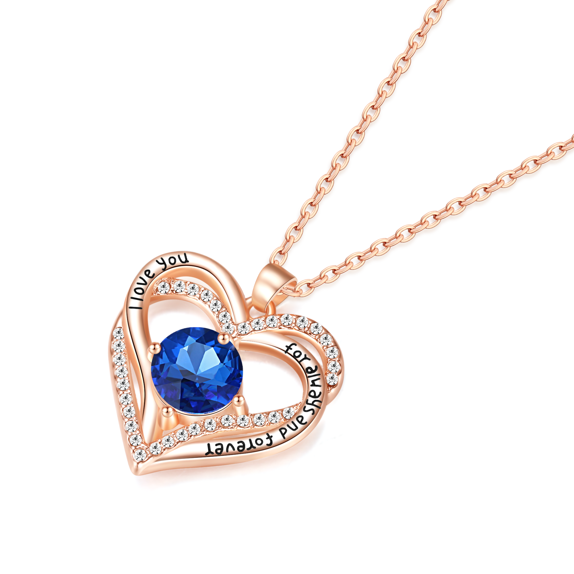 Kruckel September Birthstone Crystal Necklace for Women, Infinity Love Double Heart Pendant paved with Crystals and engraved with "I love you for always and forever", Birthday Jewelry Gift for Her Mom Wife