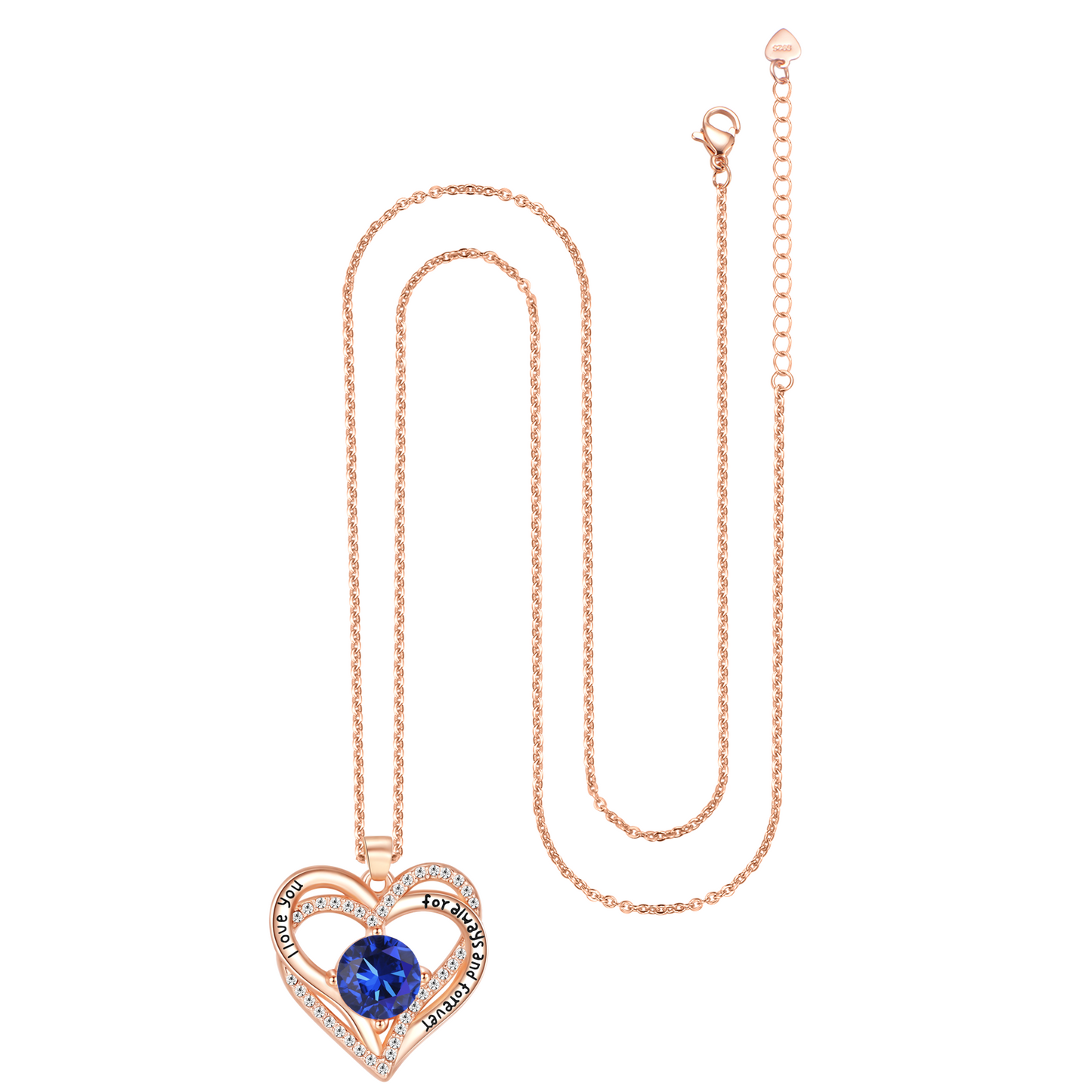 Kruckel September Birthstone Crystal Necklace for Women, Infinity Love Double Heart Pendant paved with Crystals and engraved with "I love you for always and forever", Birthday Jewelry Gift for Her Mom Wife