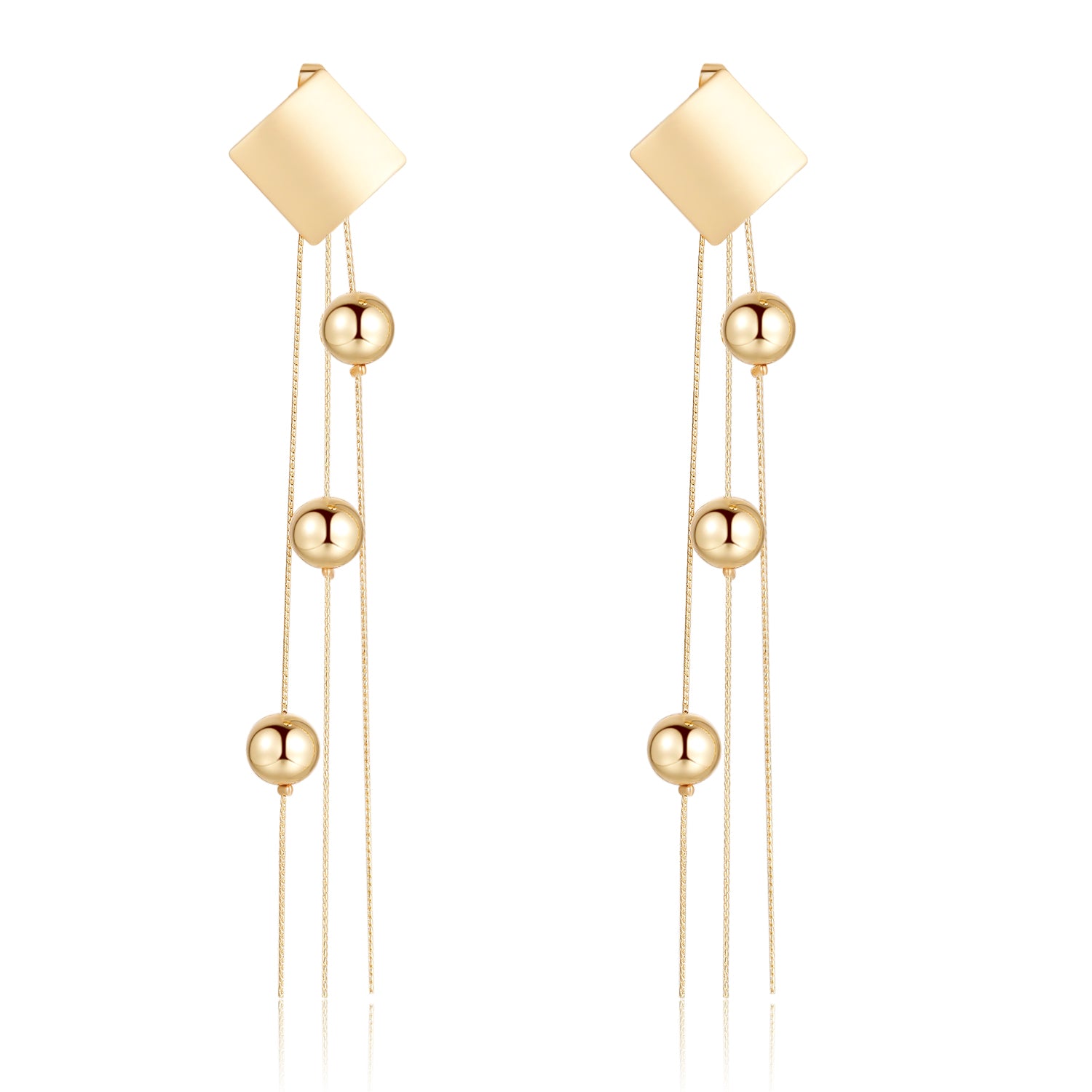 Kruckel Gold Dangle Earrings for Women, 3" Long Drop Chain Type, Sparkling Design, Great for New Year Party Ball Wedding Anniversary Birthday Retirement Gift for Woman