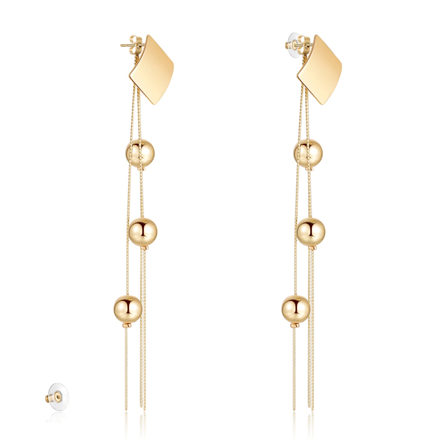 Kruckel Gold Dangle Earrings for Women, 3" Long Drop Chain Type, Sparkling Design, Great for New Year Party Ball Wedding Anniversary Birthday Retirement Gift for Woman