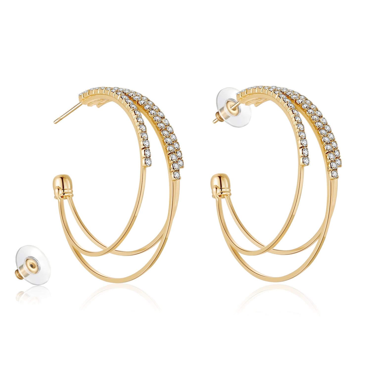 Kruckel Gold Hoop Earrings for Women, 925 Sterling Silver Post, Cubic Zirconia, Great Wedding Birthday Retirement Gift for Woman