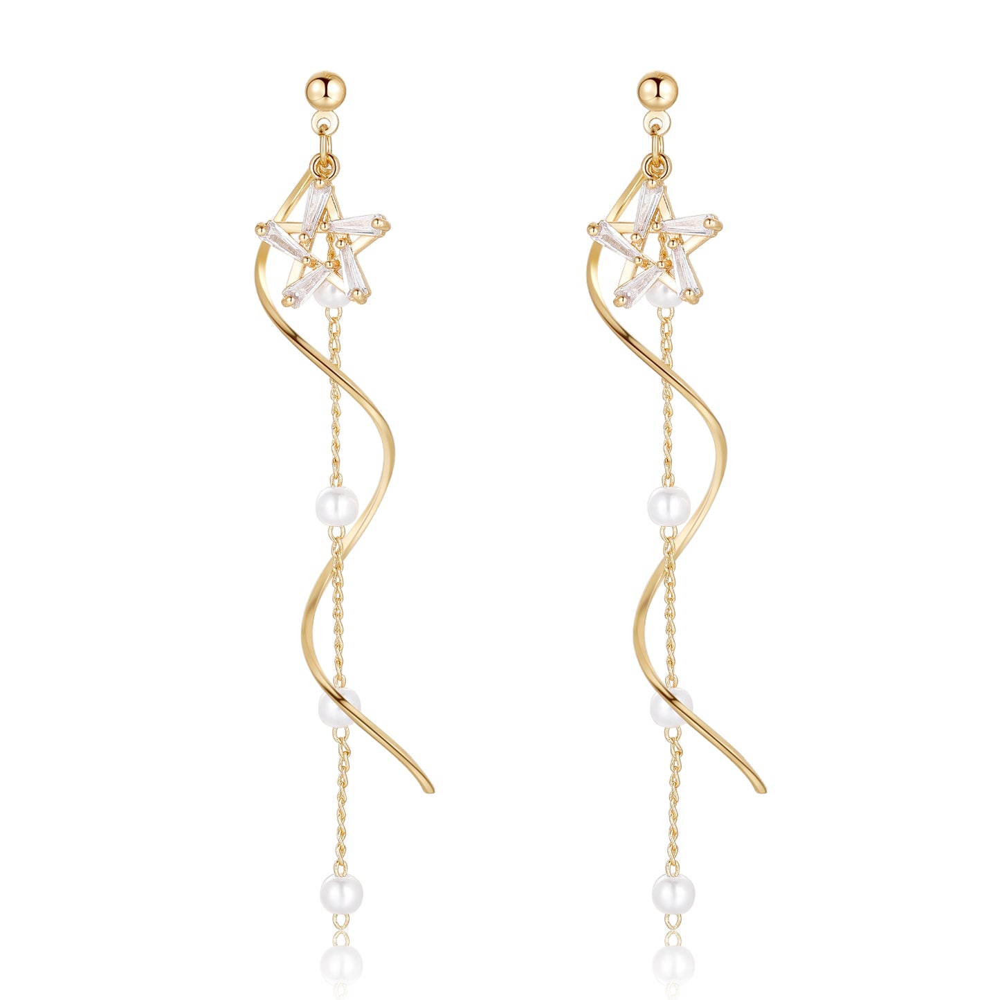 Kruckel Gold Earrings for Women Long Drop Dangle Rhinestone Crystals New Year Star Lightweight Stud Homecoming Jewelry Wedding Bridal Birthday Gift