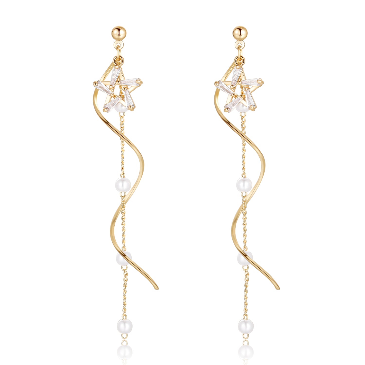 Kruckel Gold Earrings for Women Long Drop Dangle Rhinestone Crystals New Year Star Lightweight Stud Homecoming Jewelry Wedding Bridal Birthday Gift