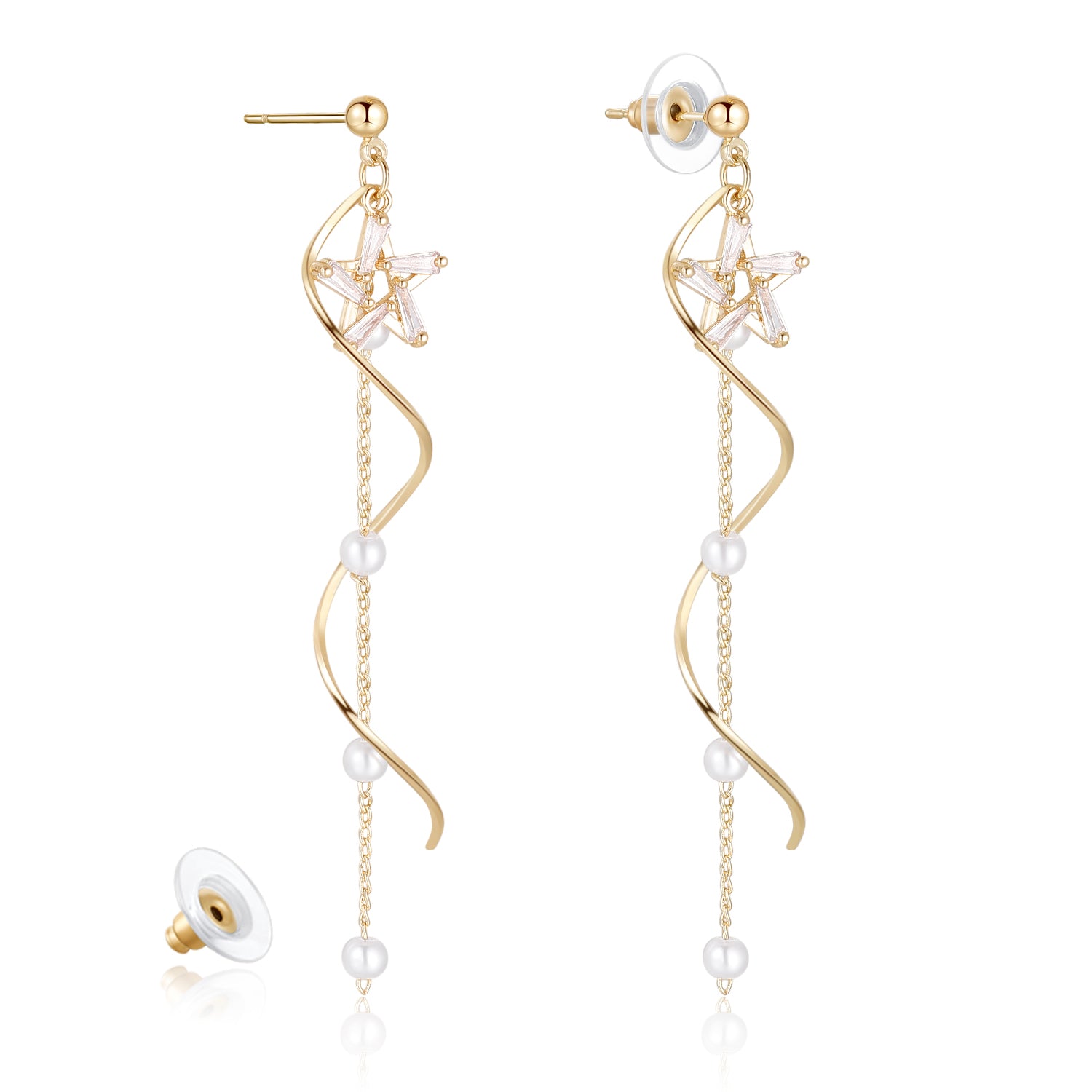 Kruckel Gold Earrings for Women Long Drop Dangle Rhinestone Crystals New Year Star Lightweight Stud Homecoming Jewelry Wedding Bridal Birthday Gift