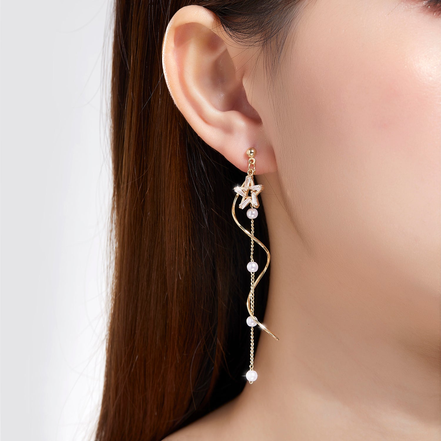 Kruckel Gold Earrings for Women Long Drop Dangle Rhinestone Crystals New Year Star Lightweight Stud Homecoming Jewelry Wedding Bridal Birthday Gift