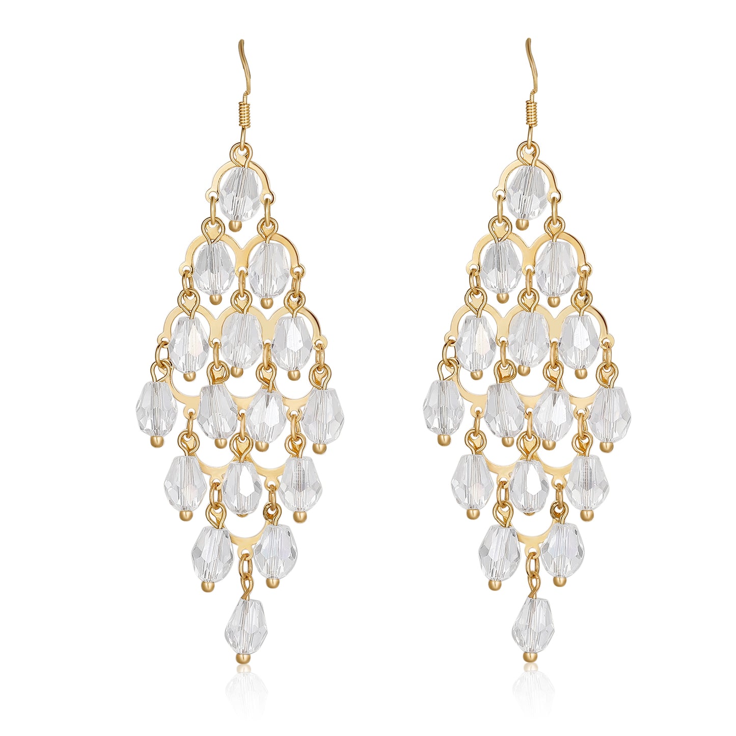 Kruckel Chunky Earrings for Women, 3" Long Drop, Clear Crystals, 925 Sterling Silver Post, Shine at New Year Ball Wedding Party, Great Birthday Retirement Gift for Woman