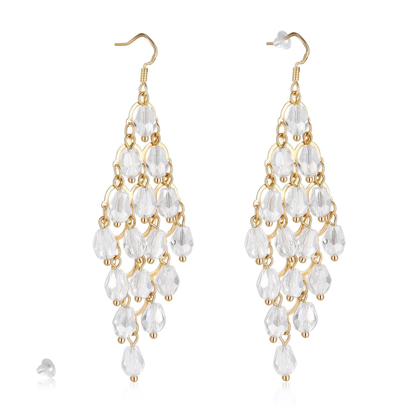 Kruckel Chunky Earrings for Women, 3" Long Drop, Clear Crystals, 925 Sterling Silver Post, Shine at New Year Ball Wedding Party, Great Birthday Retirement Gift for Woman
