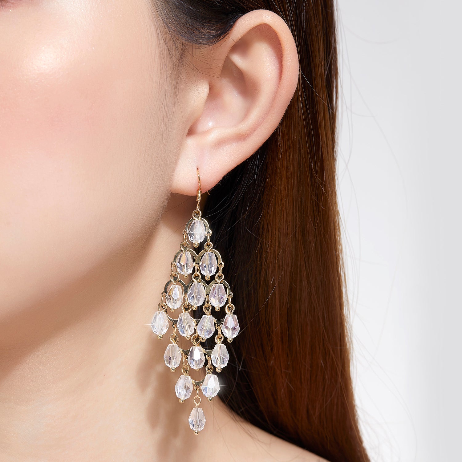 Kruckel Chunky Earrings for Women, 3" Long Drop, Clear Crystals, 925 Sterling Silver Post, Shine at New Year Ball Wedding Party, Great Birthday Retirement Gift for Woman