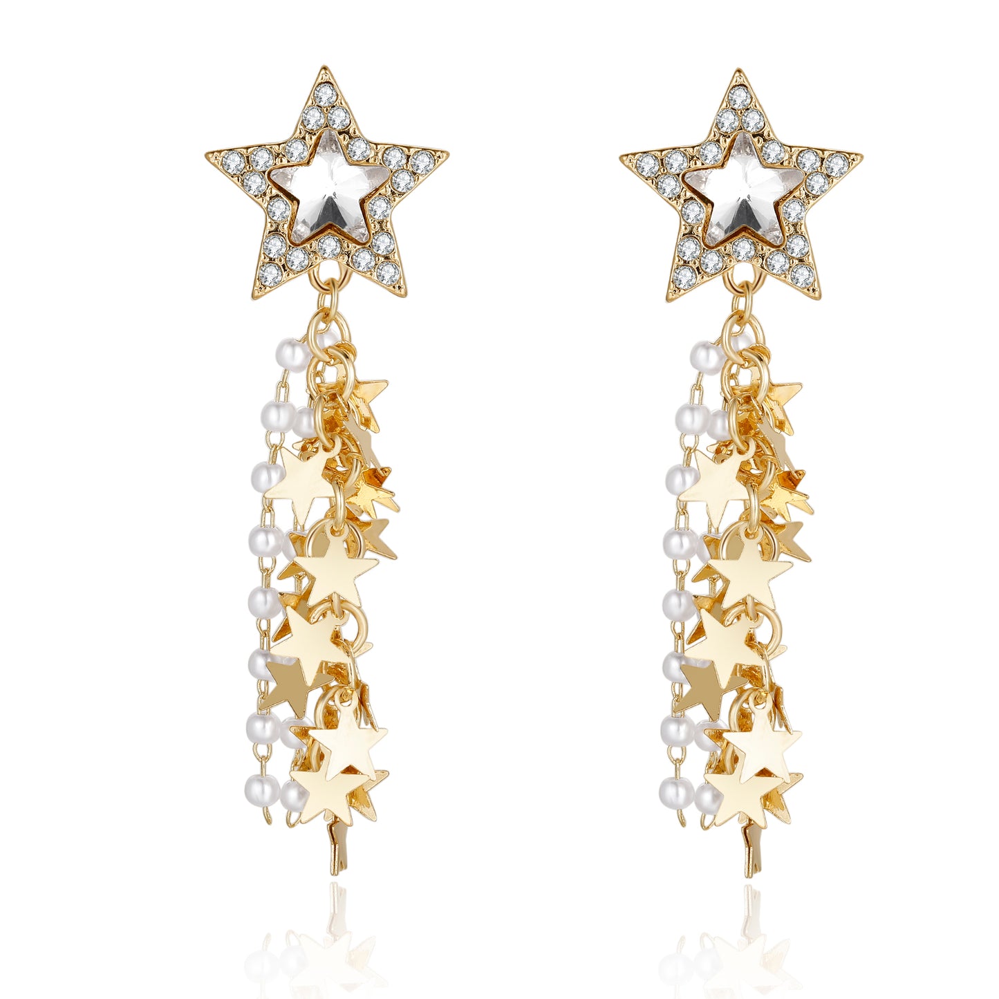 Kruckel Gold Dangle Earrings for Women, 3" Long Drop Earring, Sparkling Star Galaxy Design, Great for New Year Party Ball Wedding Anniversary Birthday Retirement Gift for Woman