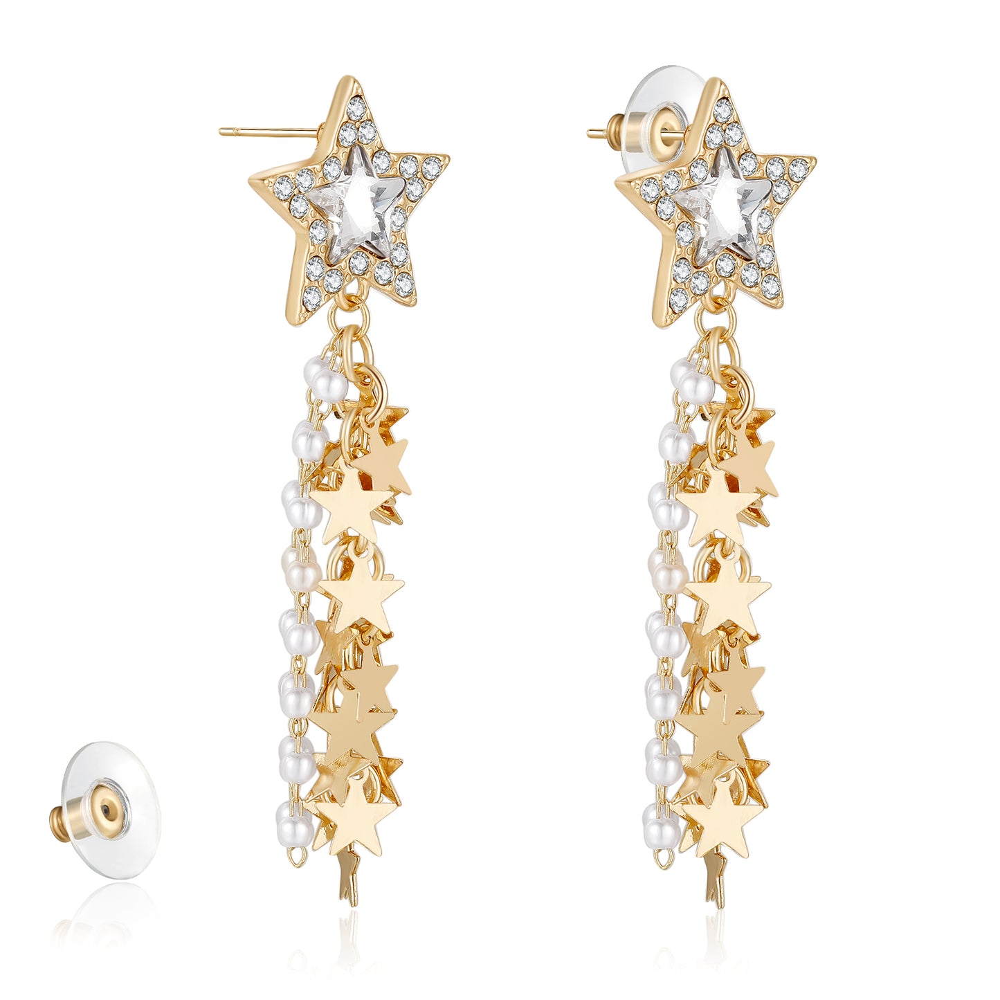 Kruckel Gold Dangle Earrings for Women, 3" Long Drop Earring, Sparkling Star Galaxy Design, Great for New Year Party Ball Wedding Anniversary Birthday Retirement Gift for Woman