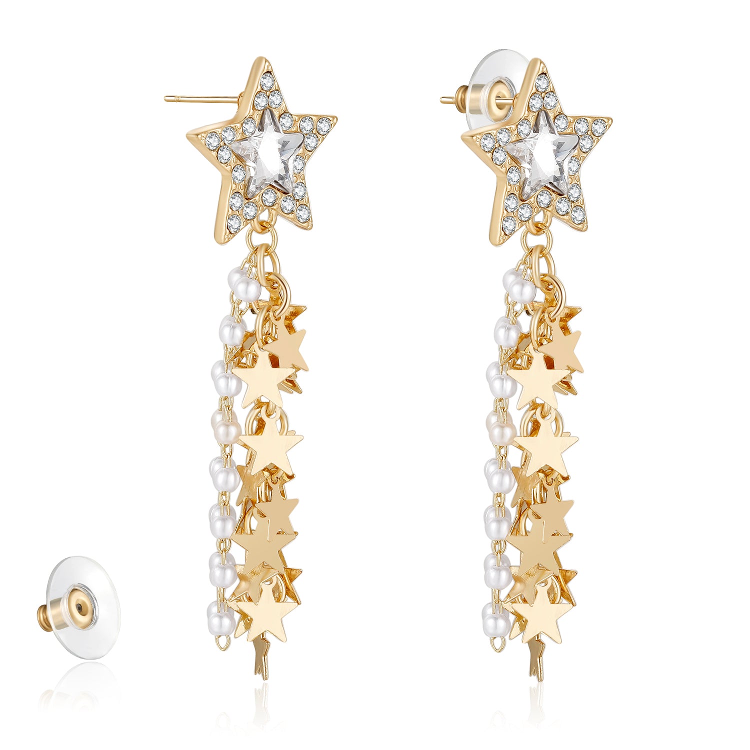 Kruckel Gold Dangle Earrings for Women, 3" Long Drop Earring, Sparkling Star Galaxy Design, Great for New Year Party Ball Wedding Anniversary Birthday Retirement Gift for Woman