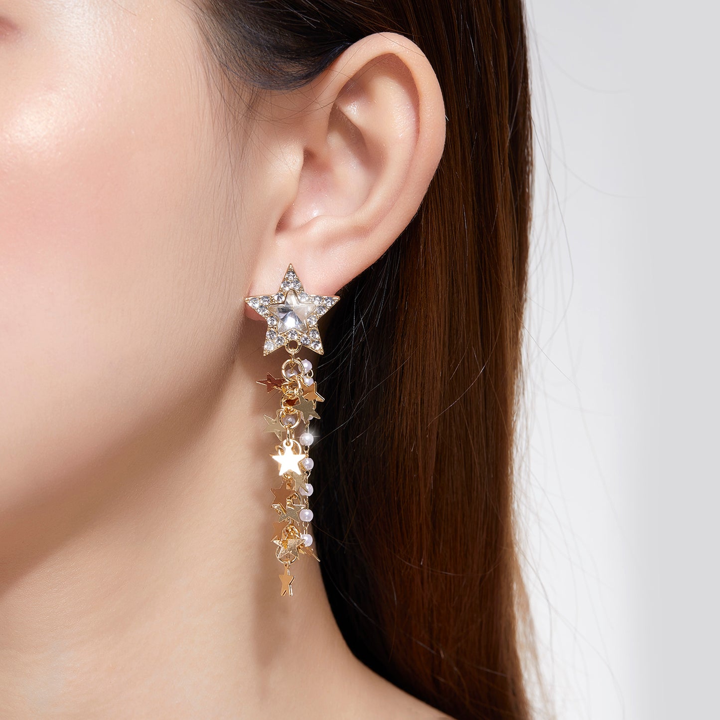 Kruckel Gold Dangle Earrings for Women, 3" Long Drop Earring, Sparkling Star Galaxy Design, Great for New Year Party Ball Wedding Anniversary Birthday Retirement Gift for Woman