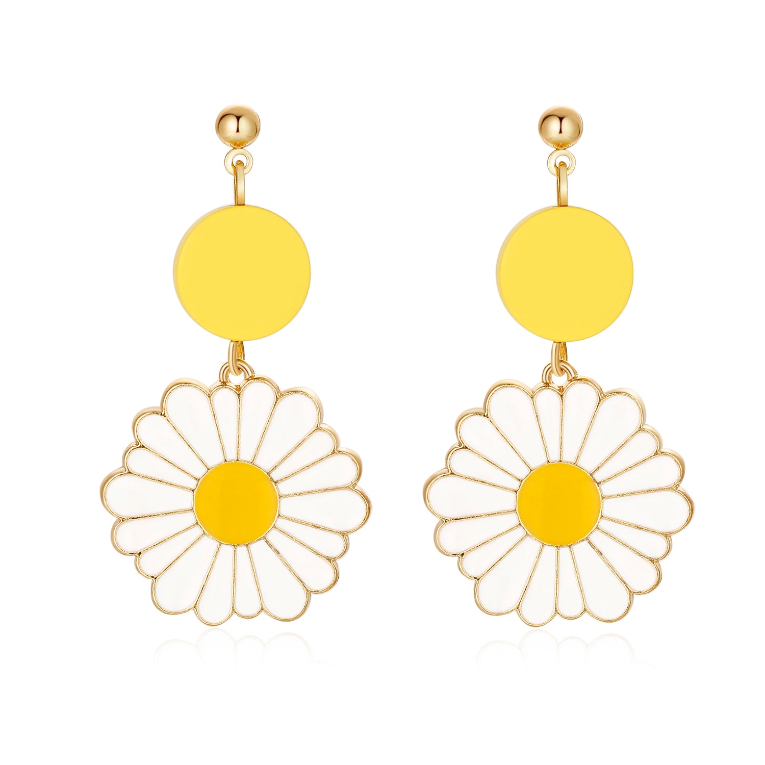 Kruckel Daisy Flower Earrings, Symbol of Love and Joy Earrings Jewelry for Women | Craftsmanship, Sterling, Yellow and White | Wedding, Birthday, Graduation and Anniversary | Mom, sister, fiancee, wife, Great Gift for her