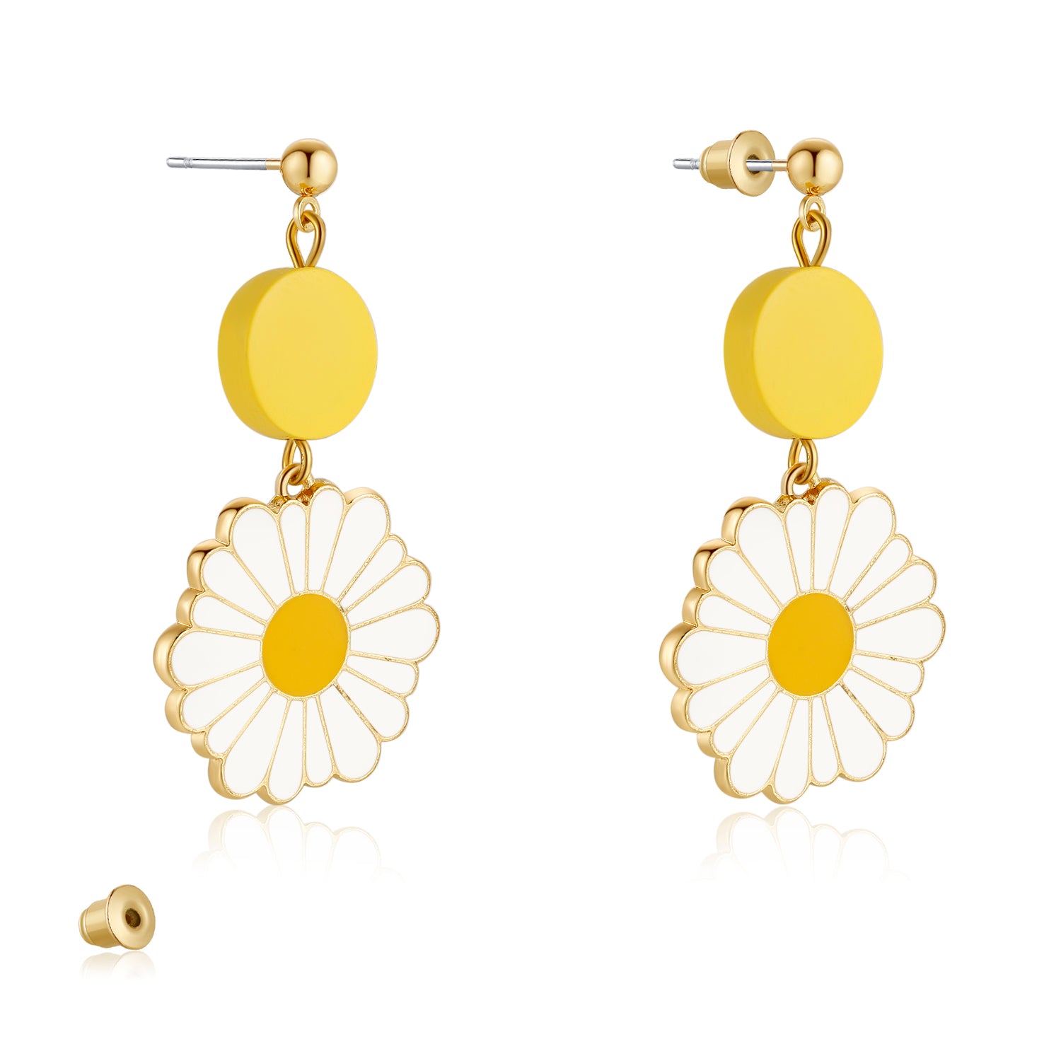 Kruckel Daisy Flower Earrings, Symbol of Love and Joy Earrings Jewelry for Women | Craftsmanship, Sterling, Yellow and White | Wedding, Birthday, Graduation and Anniversary | Mom, sister, fiancee, wife, Great Gift for her