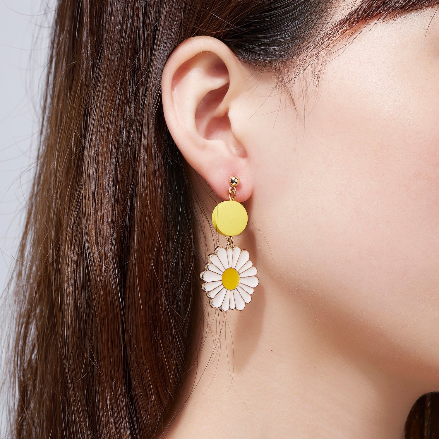 Kruckel Daisy Flower Earrings, Symbol of Love and Joy Earrings Jewelry for Women | Craftsmanship, Sterling, Yellow and White | Wedding, Birthday, Graduation and Anniversary | Mom, sister, fiancee, wife, Great Gift for her