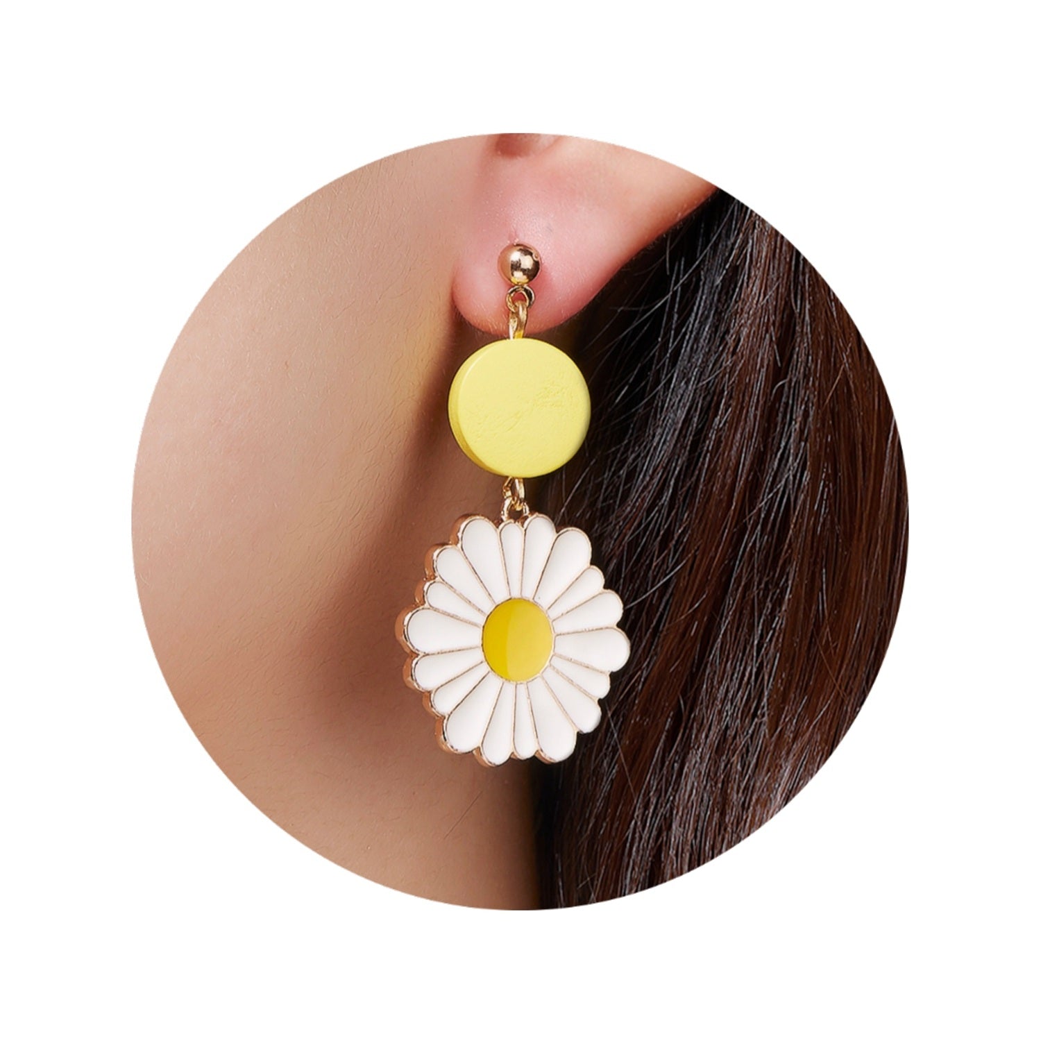 Kruckel Daisy Flower Earrings, Symbol of Love and Joy Earrings Jewelry for Women | Craftsmanship, Sterling, Yellow and White | Wedding, Birthday, Graduation and Anniversary | Mom, sister, fiancee, wife, Great Gift for her