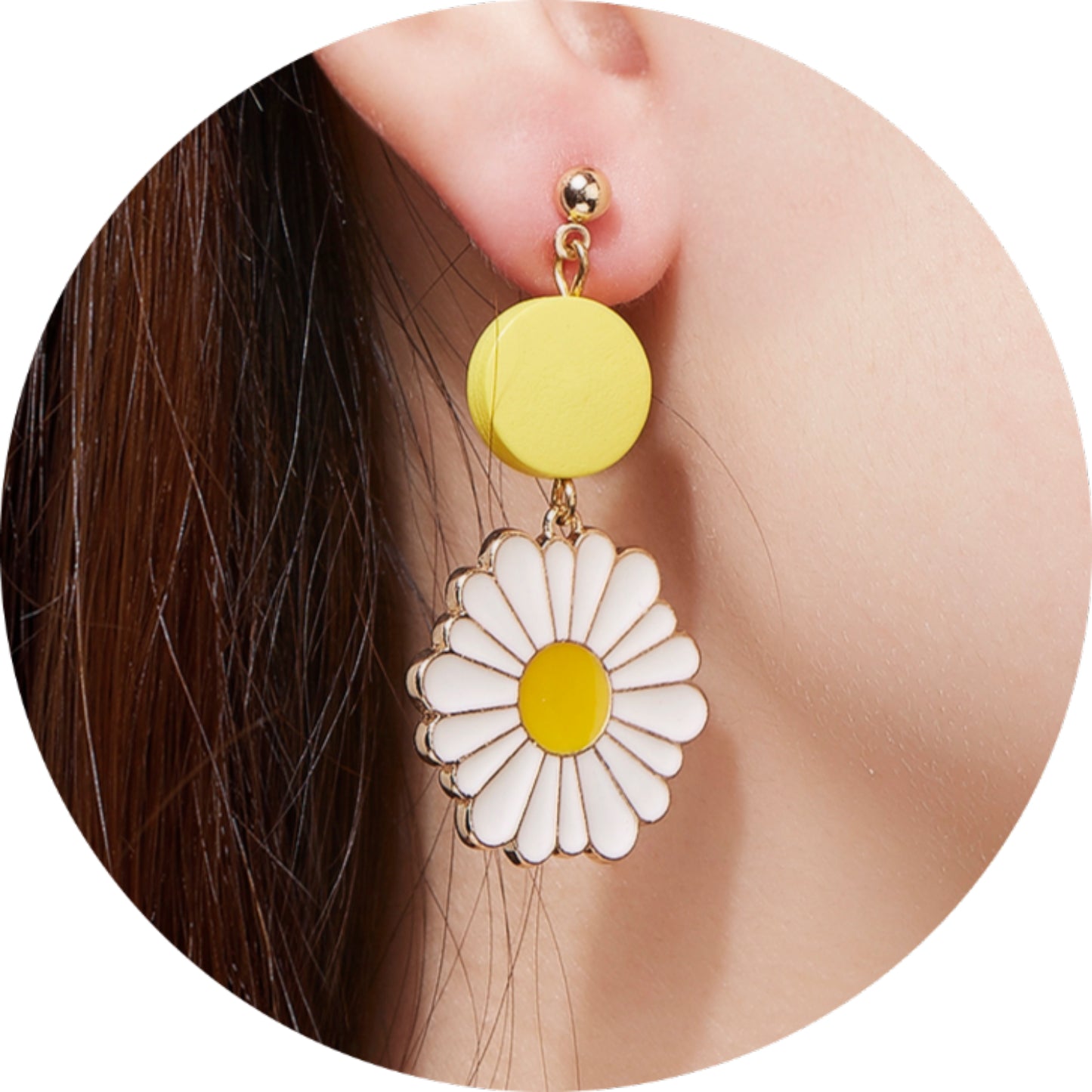 Kruckel Daisy Flower Earrings, Symbol of Love and Joy Earrings Jewelry for Women | Craftsmanship, Sterling, Yellow and White | Wedding, Birthday, Graduation and Anniversary | Mom, sister, fiancee, wife, Great Gift for her