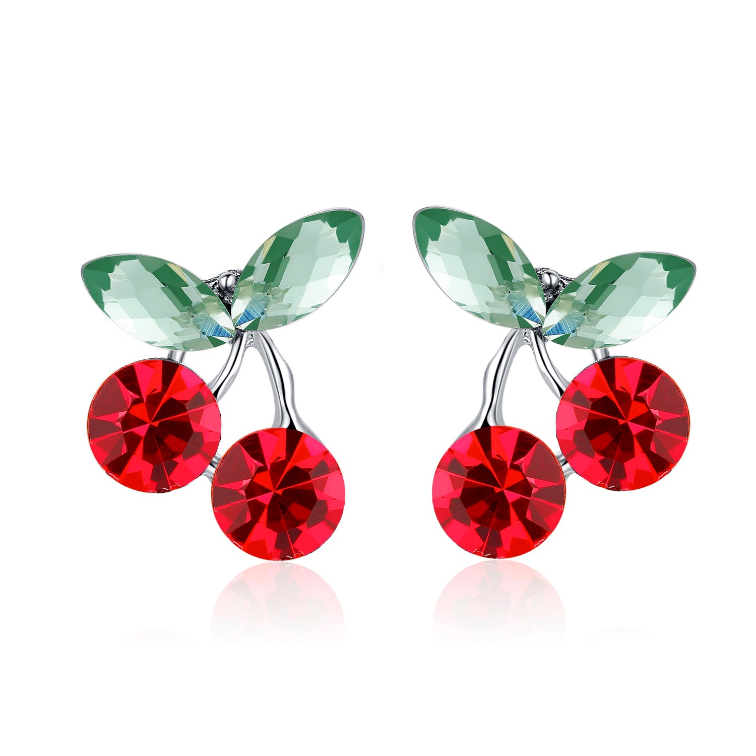 Kruckel New Year Earrings for Women Trendy Rhinestone Red Cherry Green Leaves Stud Earring Wedding Birthday Anniversary Valentine Gift Homecoming Jewelry with 925 Sterling Silver Post