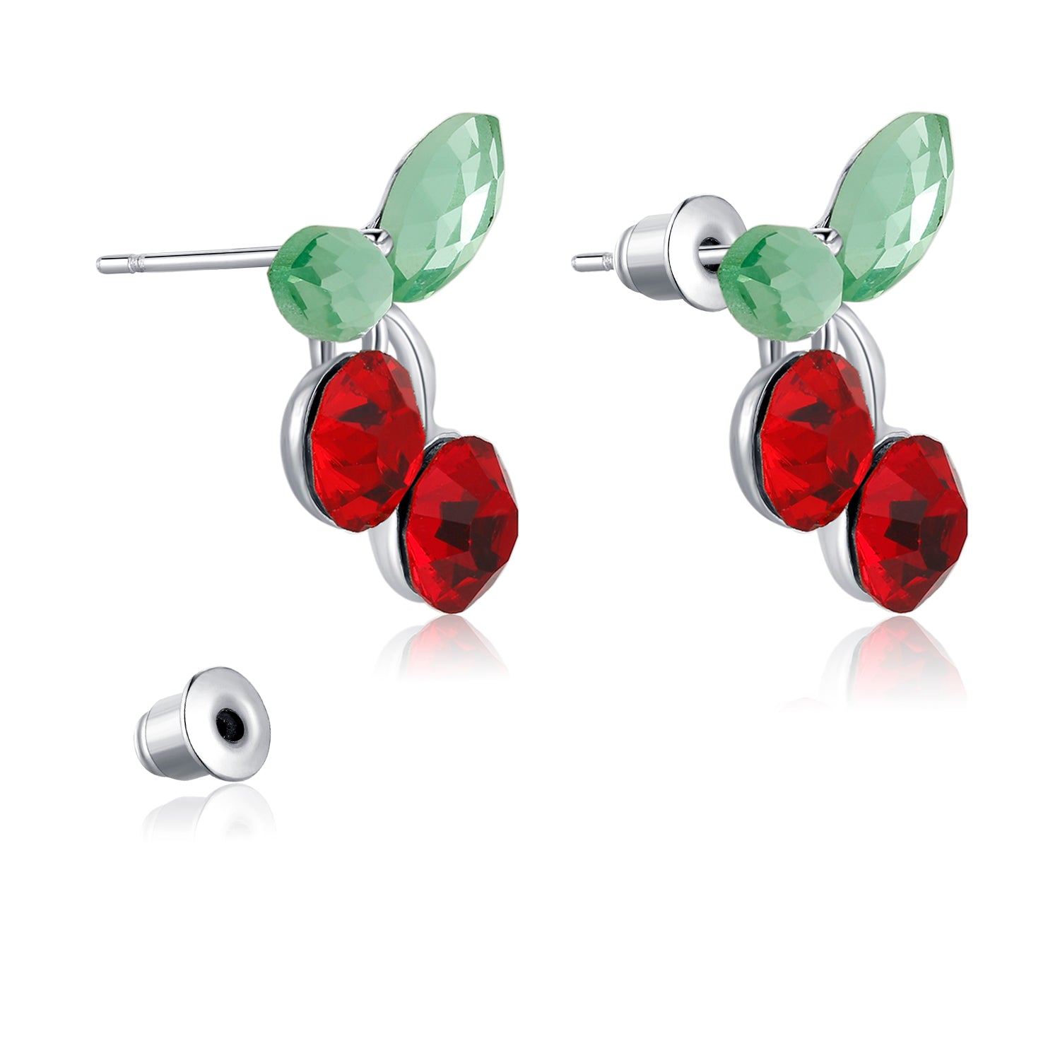 Kruckel New Year Earrings for Women Trendy Rhinestone Red Cherry Green Leaves Stud Earring Wedding Birthday Anniversary Valentine Gift Homecoming Jewelry with 925 Sterling Silver Post