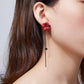 Kruckel New Year Earrings for Women Trendy Red Flower Black Dangle Earring Long Drop Stud Homecoming jewelry Wedding Bridal Birthday Retirement Valentine Gift for Woman with 925 Sterling Silver Post