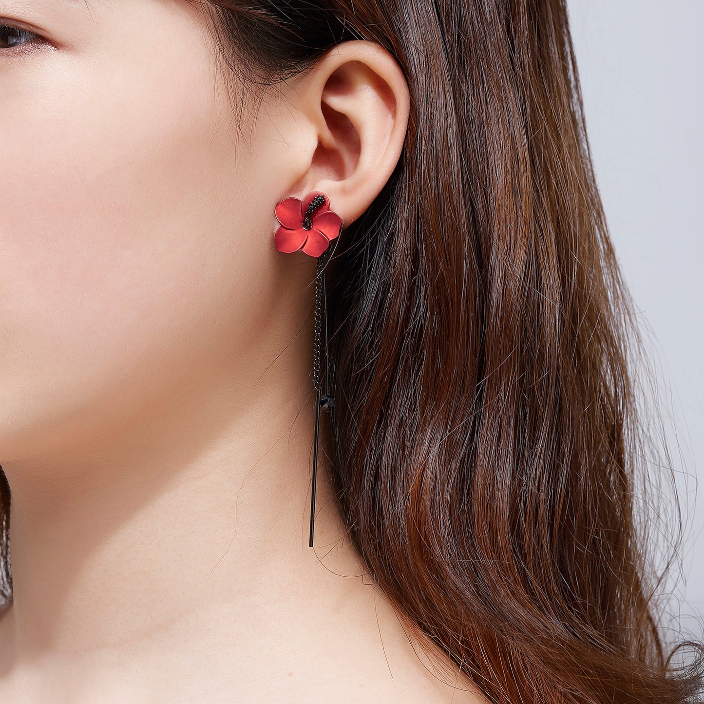 Kruckel New Year Earrings for Women Trendy Red Flower Black Dangle Earring Long Drop Stud Homecoming jewelry Wedding Bridal Birthday Retirement Valentine Gift for Woman with 925 Sterling Silver Post