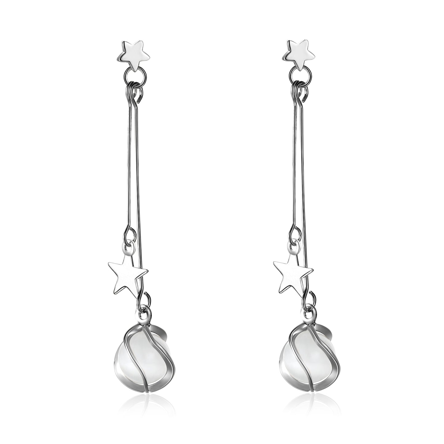Kruckel Silver Earrings for Women, Trendy and Cute, 3" Moon and Star Dangling Design, I'm always be with you, Shine at New Year Ball Wedding Party, Great Birthday Gift