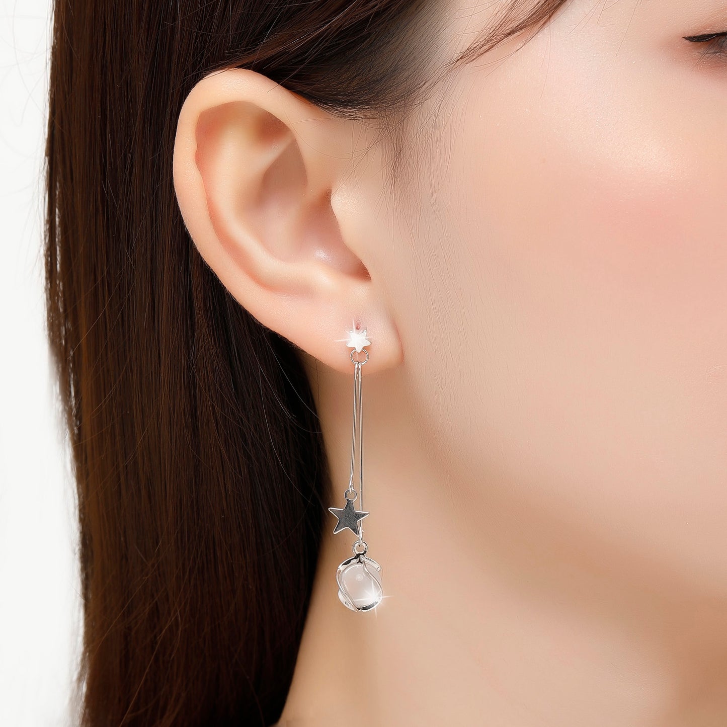 Kruckel Silver Earrings for Women, Trendy and Cute, 3" Moon and Star Dangling Design, I'm always be with you, Shine at New Year Ball Wedding Party, Great Birthday Gift