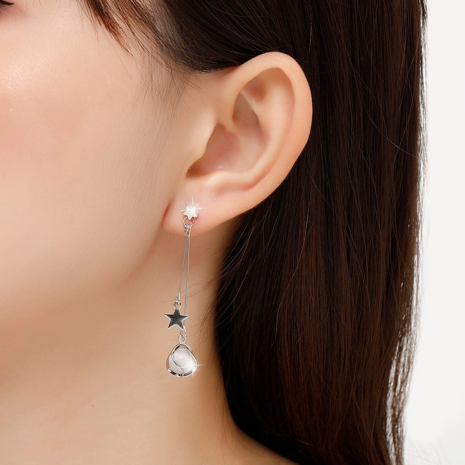 Kruckel Silver Earrings for Women, Trendy and Cute, 3" Moon and Star Dangling Design, I'm always be with you, Shine at New Year Ball Wedding Party, Great Birthday Gift