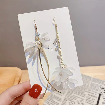 Kruckel Flower Blossom Mismatched Long Drop Dangling Earrings - Sparkly Golden Studs, Lightweight Jewelry for Women, Easy - Wear Fashion Design Accesory Packed with Durable Jewelry Box