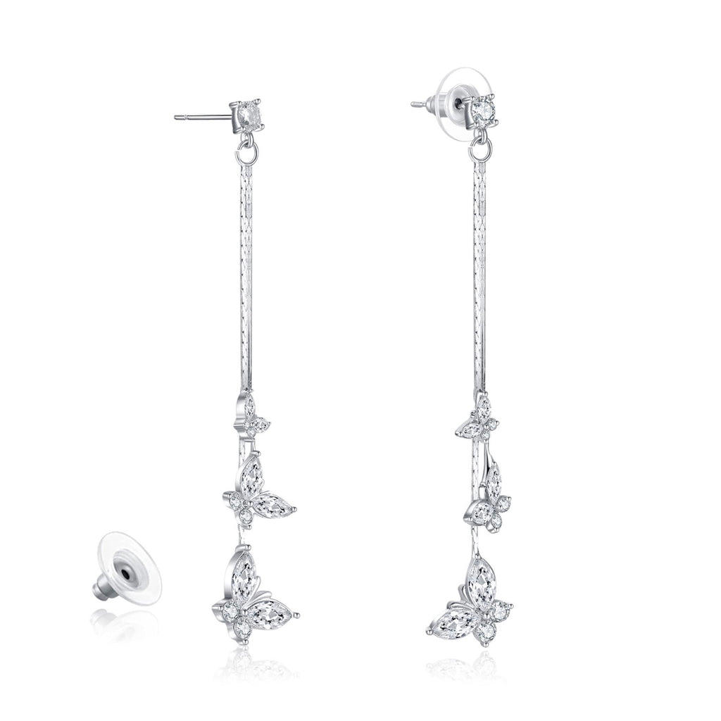 Kruckel Butterfly Dangle Earrings with Crystals (925 Sterling Silver) Includes Present Box – Hypoallergenic, Lightweight, Safe for Sensitive Skin
