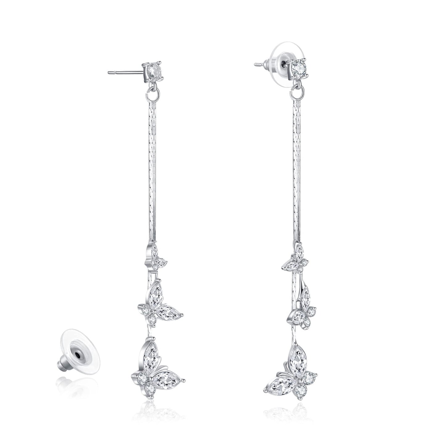 Kruckel Butterfly Dangle Earrings with Crystals (925 Sterling Silver) Includes Present Box – Hypoallergenic, Lightweight, Safe for Sensitive Skin