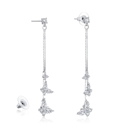 Kruckel Butterfly Dangle Earrings with Crystals (925 Sterling Silver) Includes Present Box – Hypoallergenic, Lightweight, Safe for Sensitive Skin