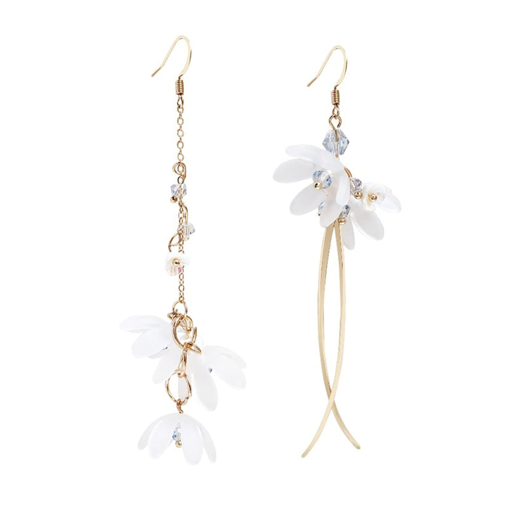 Kruckel Flower Blossom Mismatched Long Drop Dangling Earrings - Sparkly Golden Studs, Lightweight Jewelry for Women, Easy - Wear Fashion Design Accesory Packed with Durable Jewelry Box