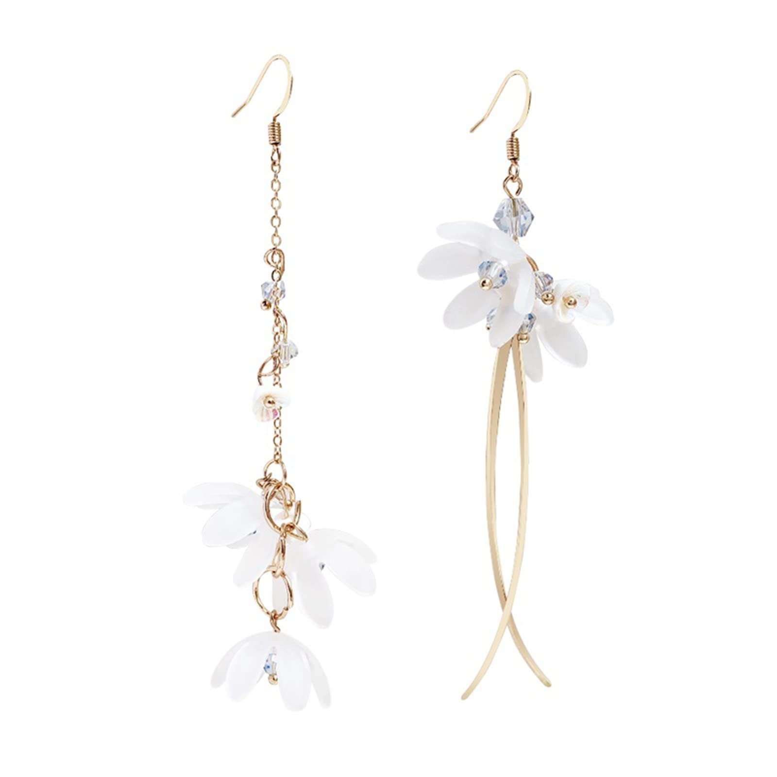 Kruckel Flower Blossom Mismatched Long Drop Dangling Earrings - Sparkly Golden Studs, Lightweight Jewelry for Women, Easy - Wear Fashion Design Accesory Packed with Durable Jewelry Box