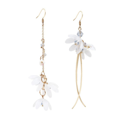 Kruckel Flower Blossom Mismatched Long Drop Dangling Earrings - Sparkly Golden Studs, Lightweight Jewelry for Women, Easy - Wear Fashion Design Accesory Packed with Durable Jewelry Box