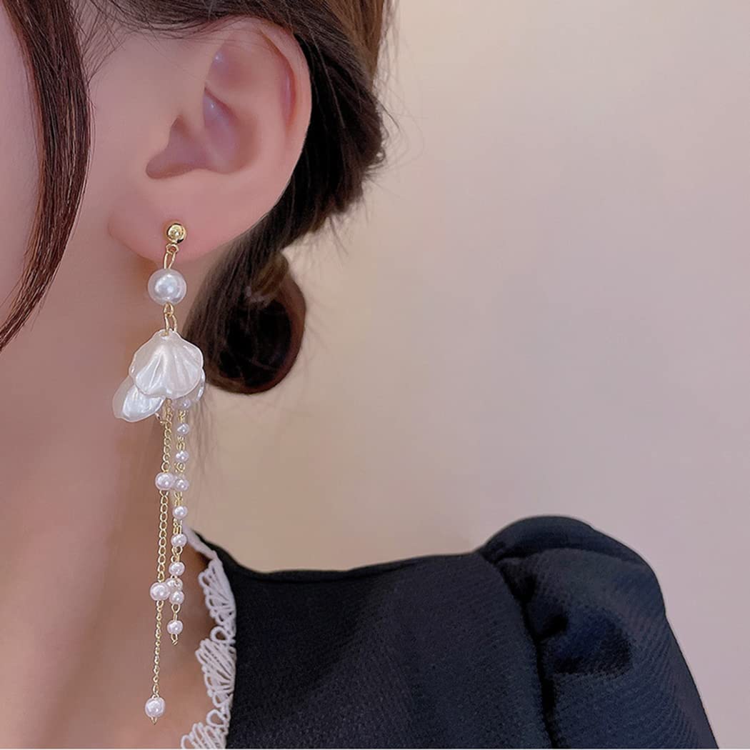 Kruckel Lightweight Pearl Earrings for Women - Elegant Gold Dangling Earrings for Womens ¡V Hypoallergenic Large Pearl Drop Earrings Jewelry for Brides, Office, and Special Occasions Gift for Your Beloved