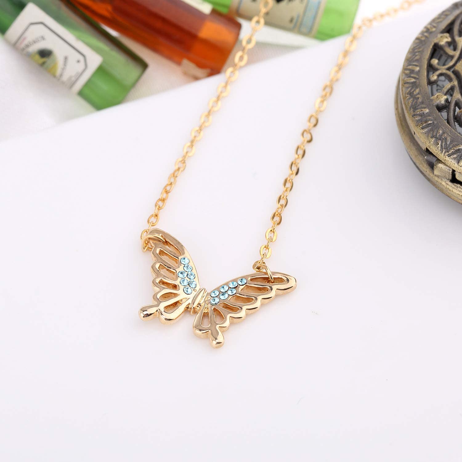 Kruckel; 5021050 Butterfly Champaign Gold Plated Necklace Made with Austrian Crystals;