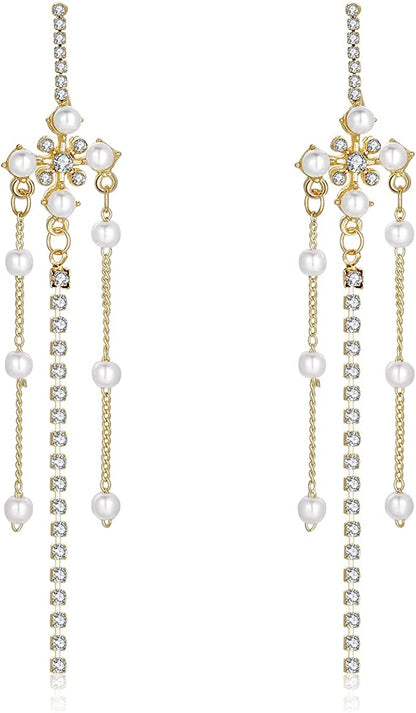 KRUCKEL White Stud Dangle Earrings Jewelry | CZ Drop Pierced Earrings for Women Teen Girls - 7169186