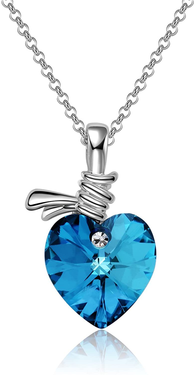 Valentine's Day Gift for Her Rhodium Plated Sparkly Blue Heart Shaped  Pendant Chain With Swarovski Crystal Mothers Day Gift - Etsy