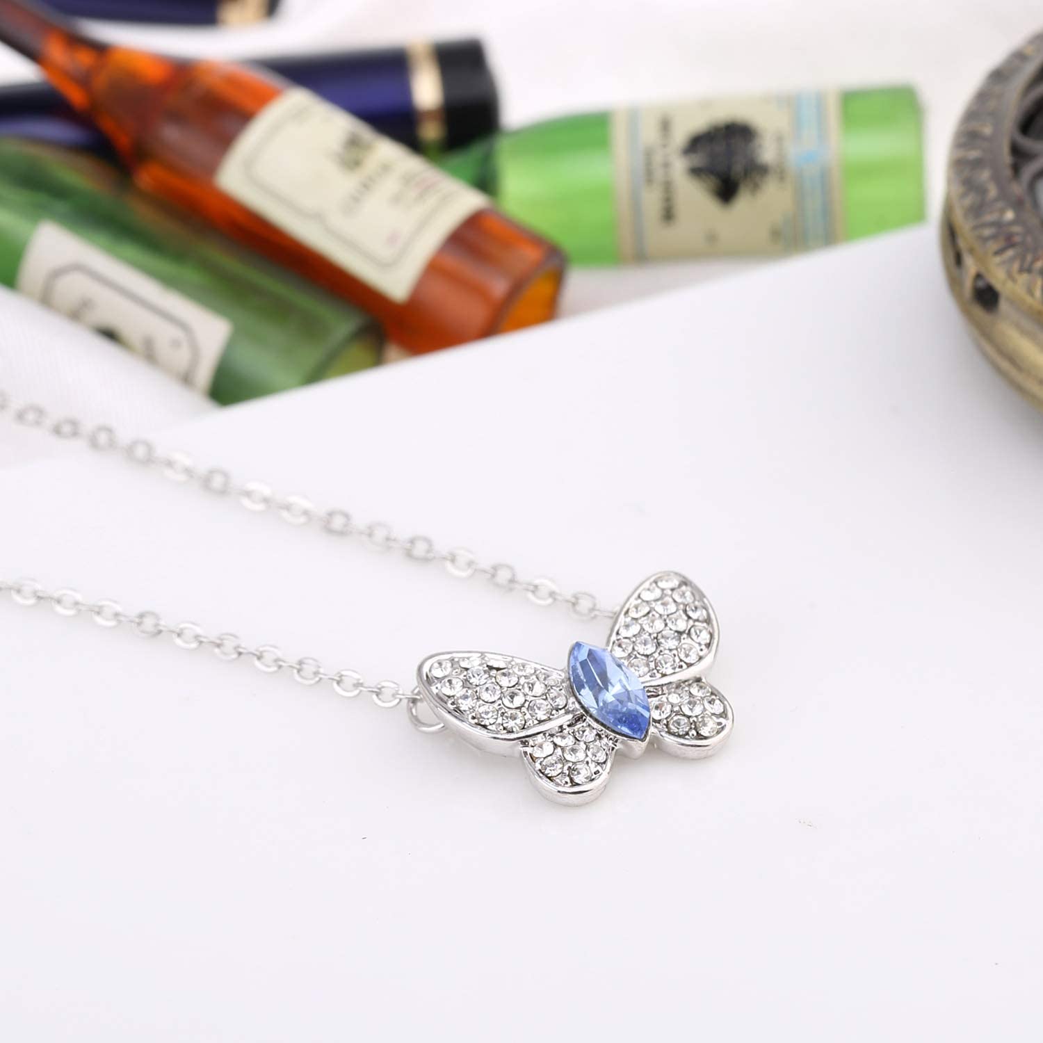 Kruckel; 5021020 Butterfly White Gold Plated Necklace Made with Swarovski Crystals;