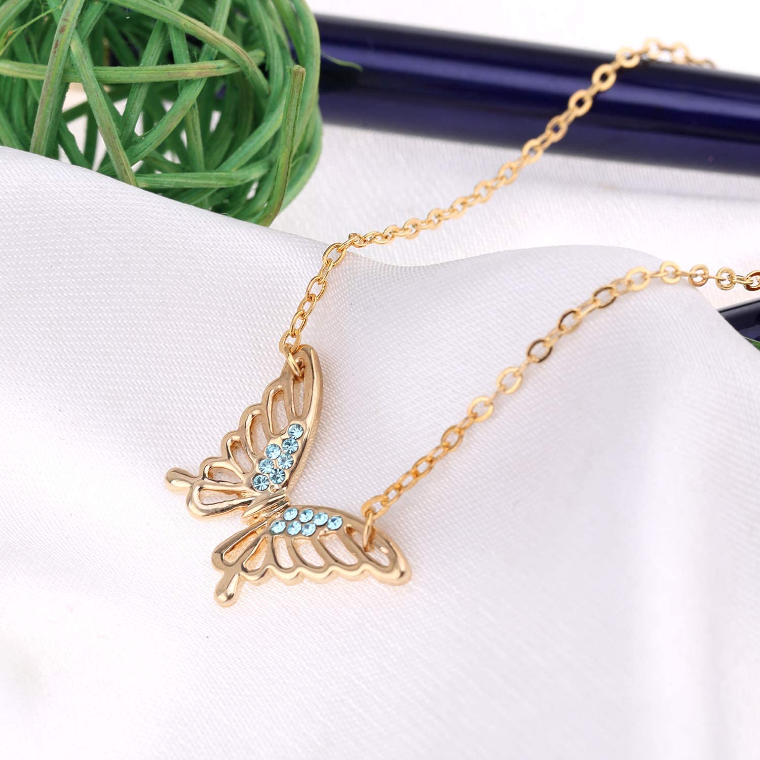 Kruckel; 5021050 Butterfly Champaign Gold Plated Necklace Made with Austrian Crystals;