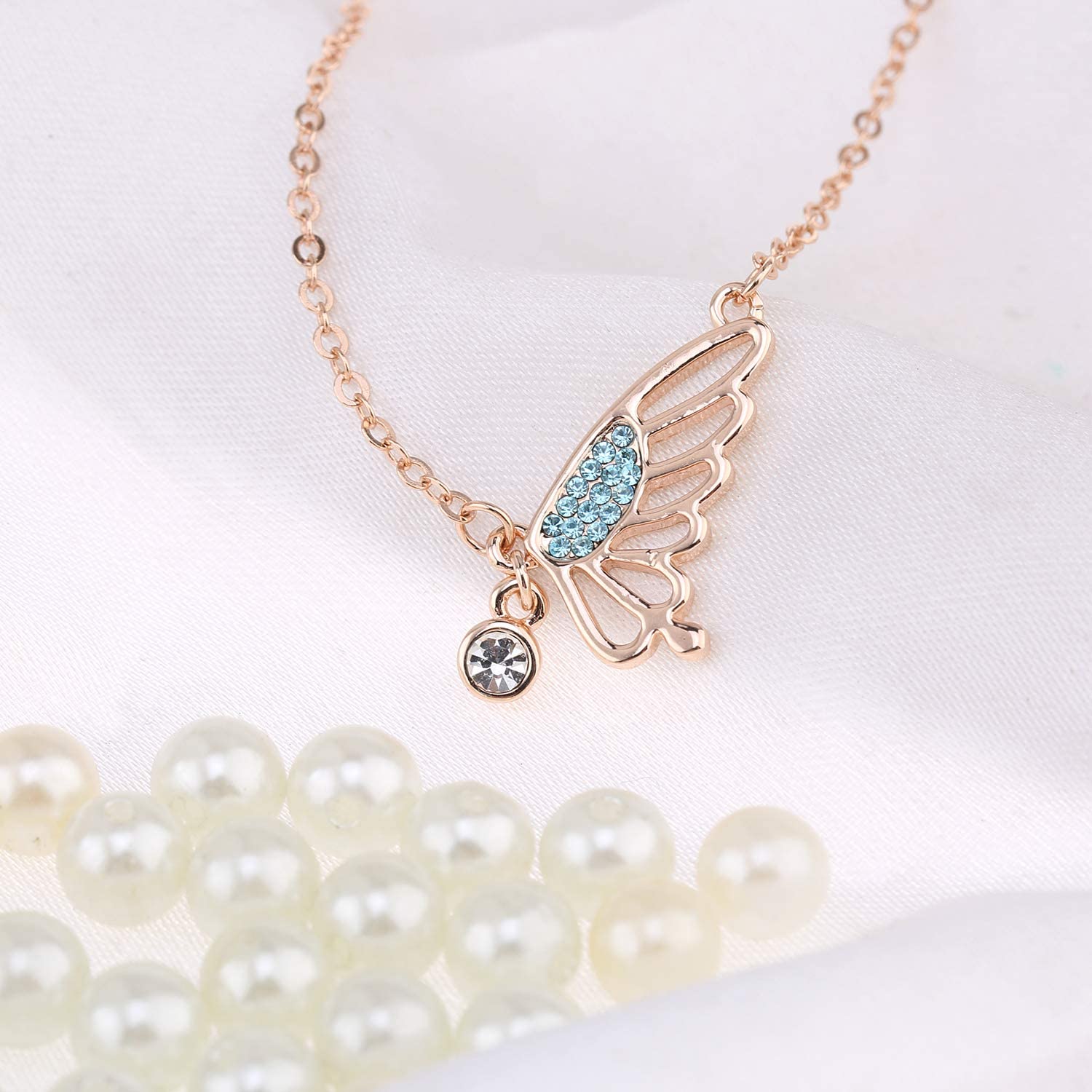 Kruckel; 5021060 Butterfly Champaign Gold Plated Necklace Made with Austrian Crystals;