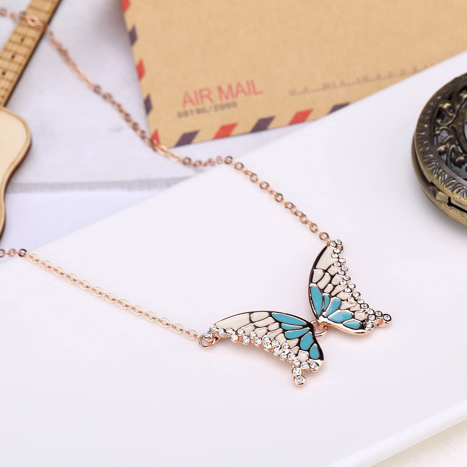 Kruckel; 5021010 Butterfly Rose Gold Plated Necklace Made with Austrian Crystals;