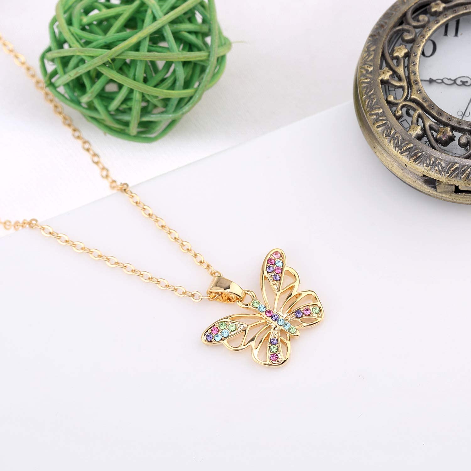 Kruckel; 5021040 Butterfly Champaign Gold Plated Necklace Made with Austrian Crystals;