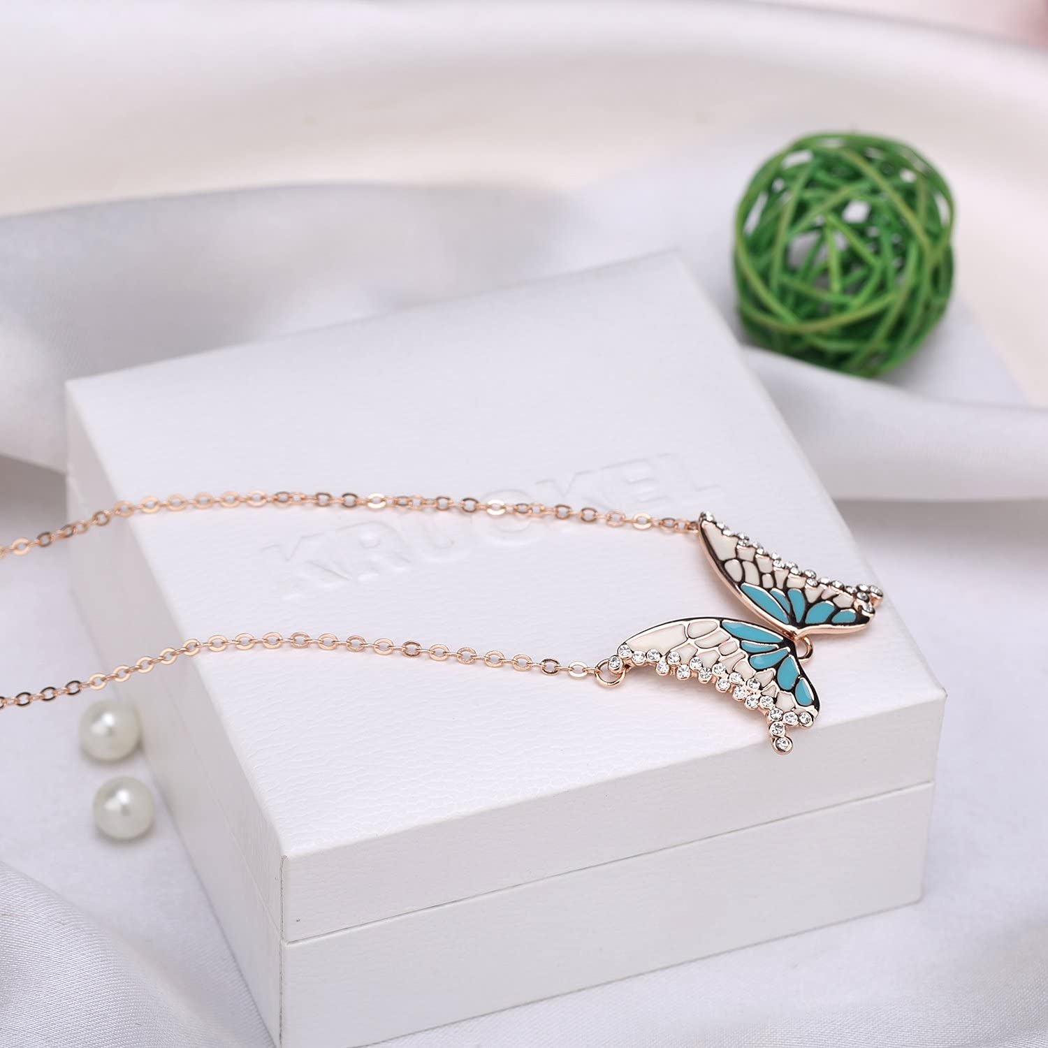 Kruckel; 5021010 Butterfly Rose Gold Plated Necklace Made with Austrian Crystals;