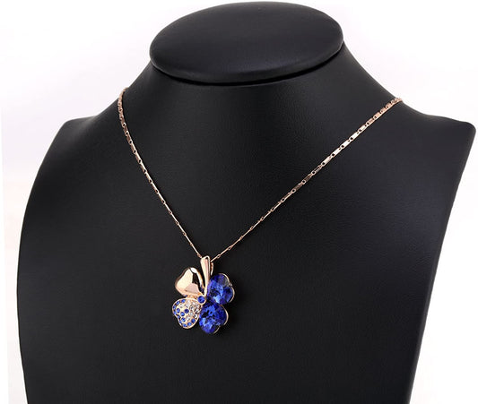 Kruckel; 5071010 Four-Leaf Clover Lucky Clover Rose Gold Plated Necklace made with Swarovski Crystals;