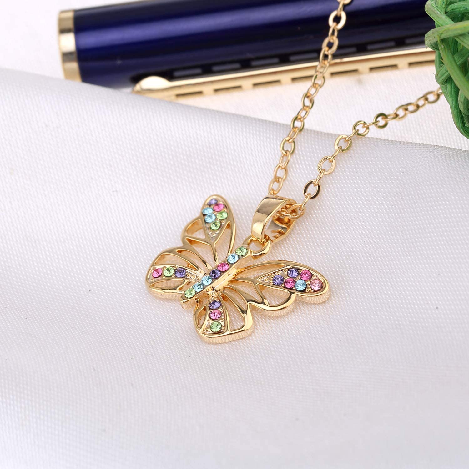 Kruckel; 5021040 Butterfly Champaign Gold Plated Necklace Made with Austrian Crystals;